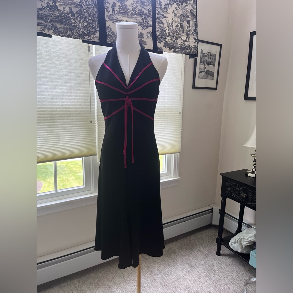 Black Ruched Halter Midi Dress for Cocktail